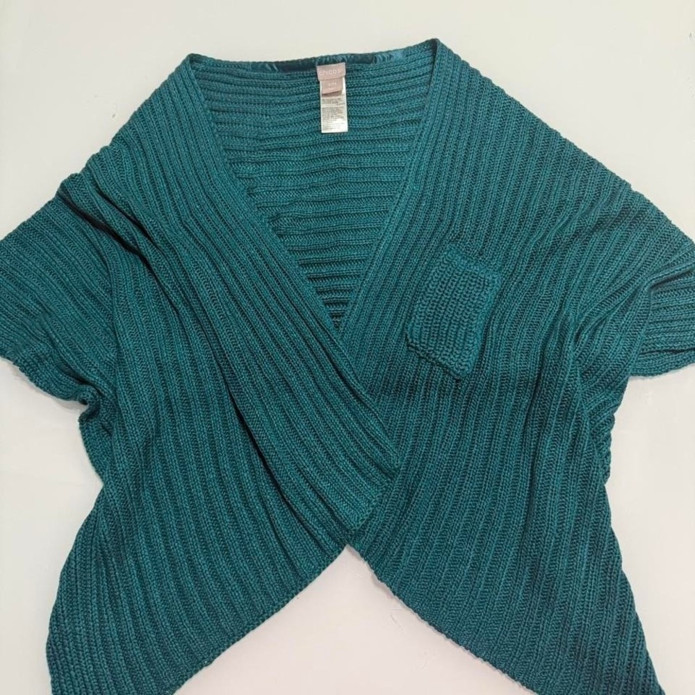 💙 Chico's Teal Ribbed Knit‎ Wrap Sweater – Size 1 (M/L)